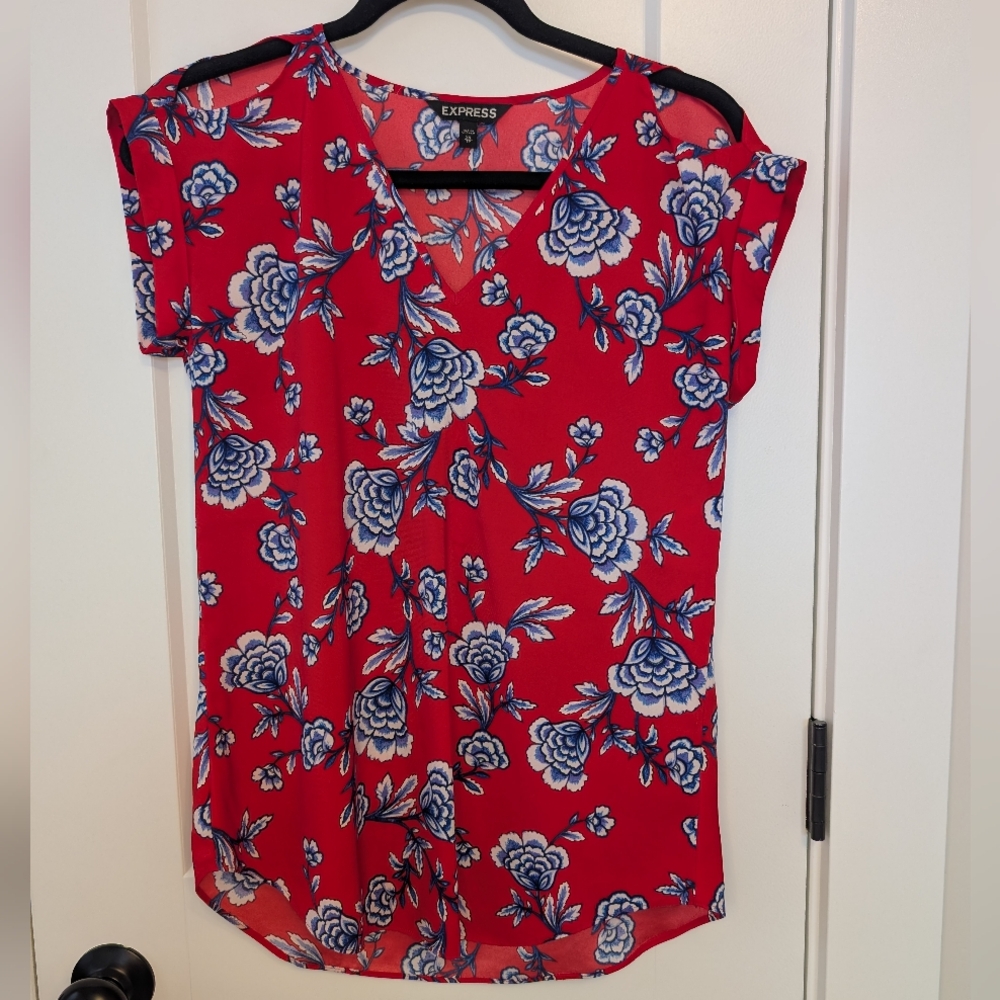 Express Red Floral Women's Top